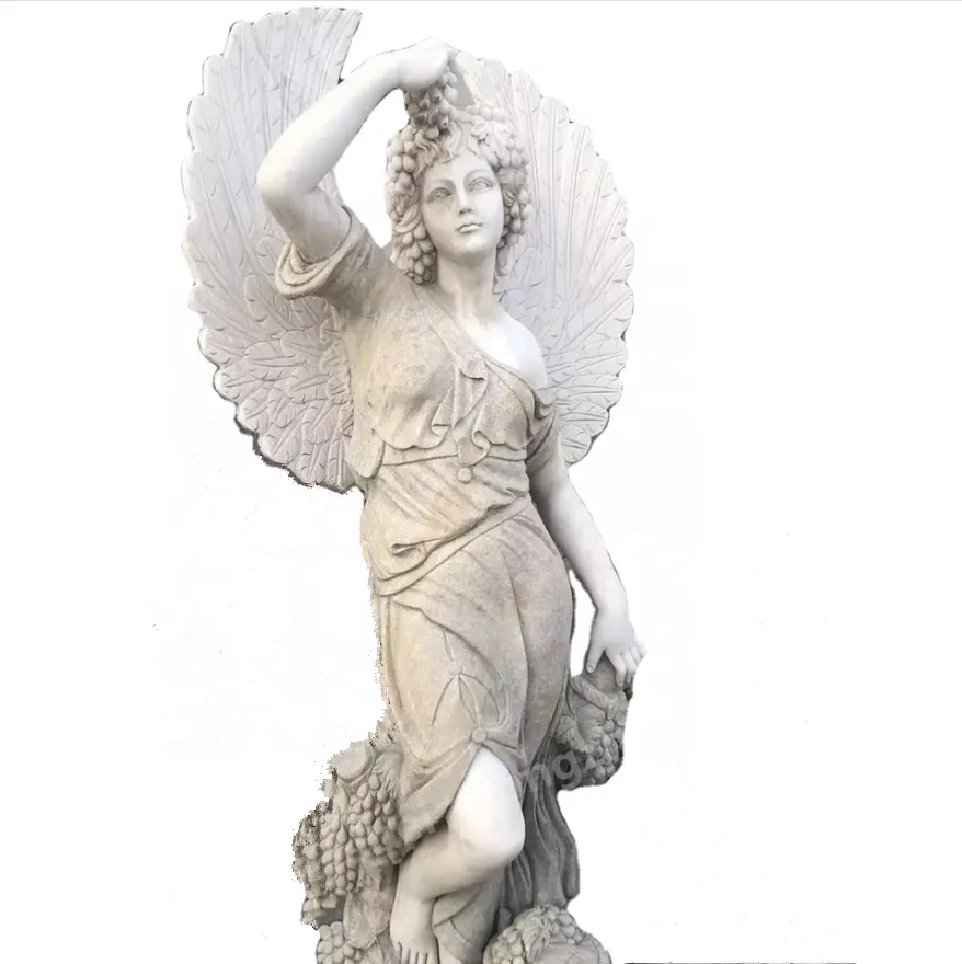 Садовая декоративная белая мраморная скульптура в натуральную величину, распродажа, Западный камень, греческая Всесезонная скульптура для леди с крыльями