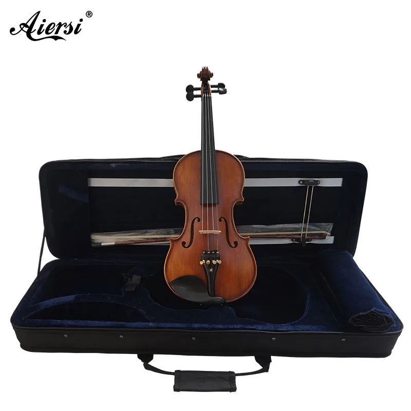 Aiersi brand wholesale price  full size dark matte handmade professional romania violin outfits with case and bow made in China