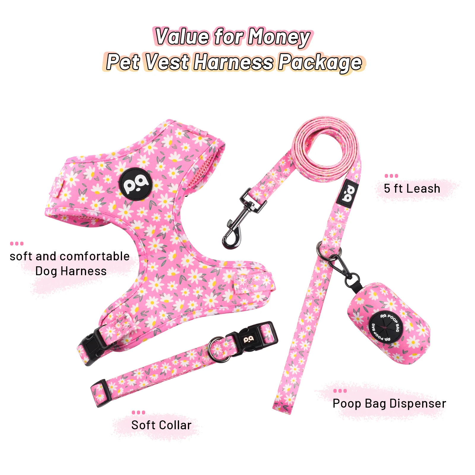 OEM Pet Accessories Mesh Dog Harnesses Set Comfortable Puppy Chest Print Pattern Dog Harness And Leash Set / Harnais pour chiens