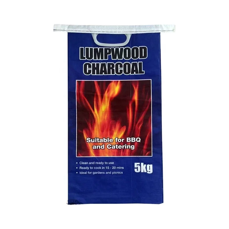 5kg 10kg polypropylene woven bopp laminated charcoal firewood carry bags with plastic handle