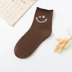 New Arrival Smile Face Women Middle Fashion Knit Cotton Socks For Ladies