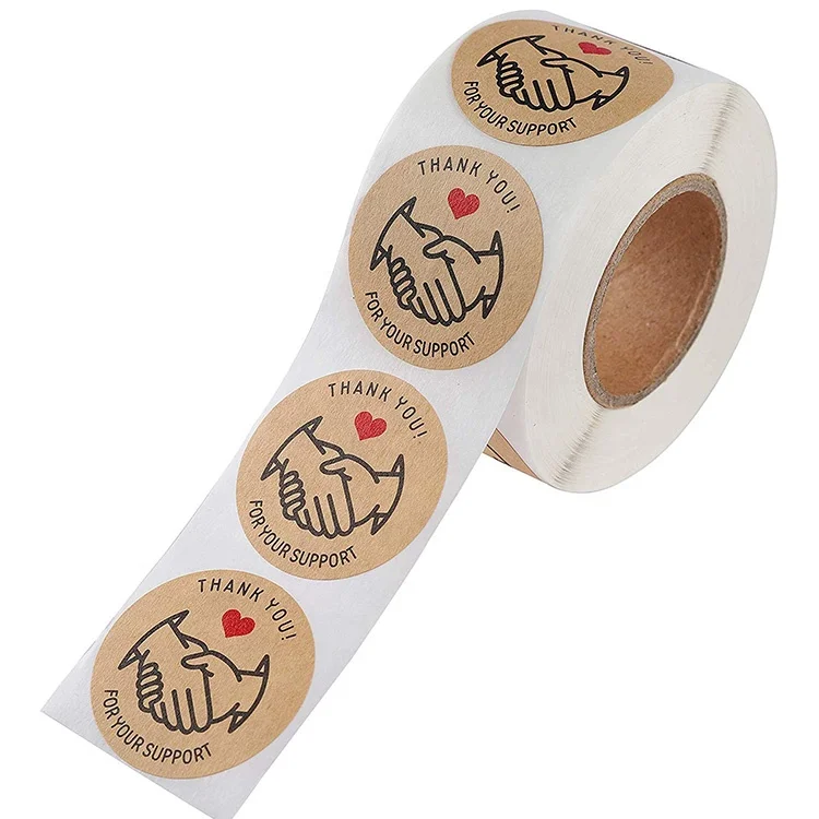 Custom Logo Kraft Paper Thank You Support Stickers Sticky Labels for Handmade Gift Cards Baked Food Goods Package