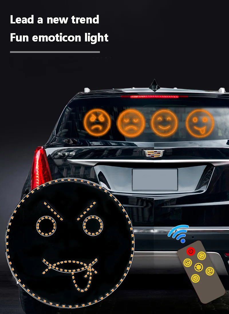 Car Smiley Light Multifunctional Prompt Lamp Rear Gear Anti-Rear Collision Palm LED Warning Funny Emoticon with Smile on Window