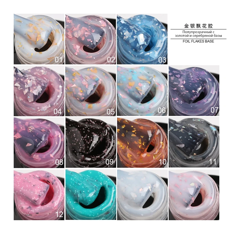 YDC Private Label Rubber Base Coat Thick Gold Foil Flakes Gel Polish Custom Viscosity 1320 Colors Nail Gel Polish