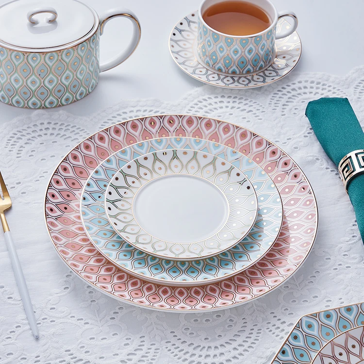 Pito bone china dinner set factory custom colors decals dinnerware hotel restaurant round dishes crockery ceramic tableware set