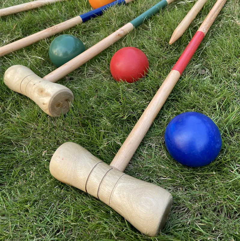 
Outdoor Sport Game Wooden Croquet Set Game Four / Six Player Colored Balls With Carry Bag 