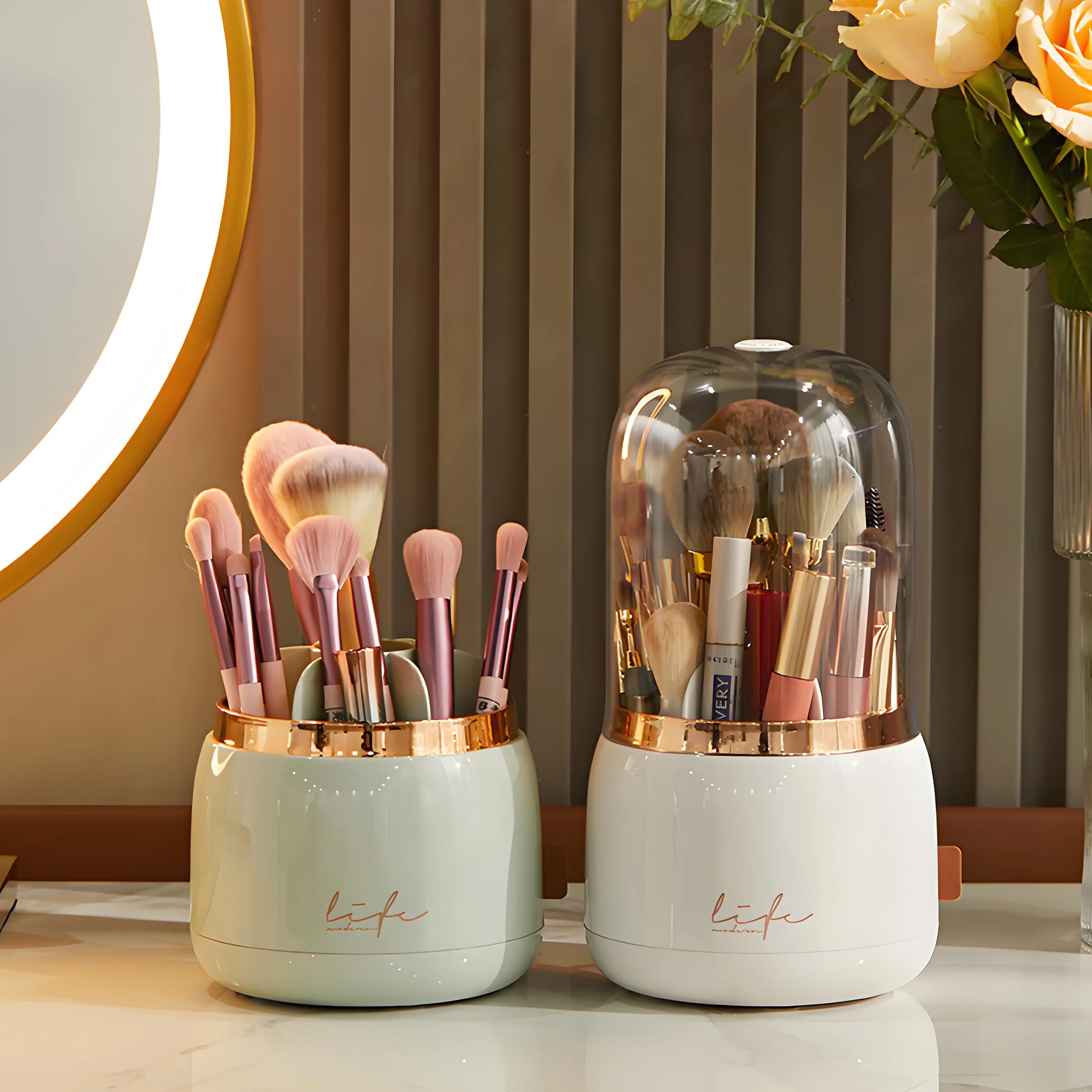 Hot Product Luxury Dustproof Multi Functional Make up Brush Storage Box 360 Rotating Makeup Brush Holder Organizer for Cosmetics