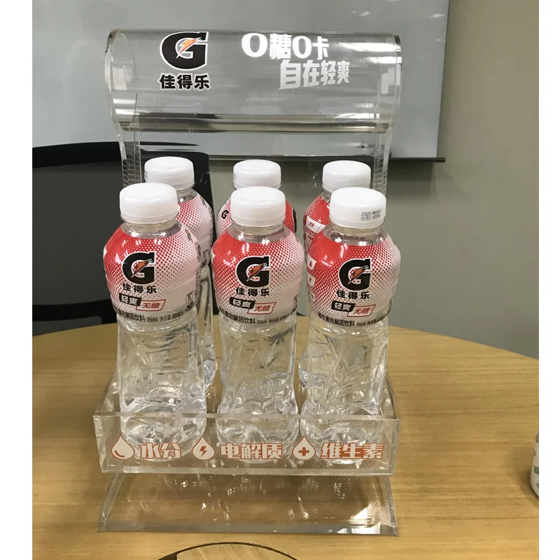 Factory custom mineral water drinks acrylic display stand plexiglass beverage display Rack