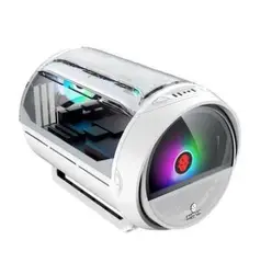 Panoramic ITX Case RGB, Round Desktop Computer Gamer Cabinet, USB 3.0 + 20CM Fan, PC MOD Box-Vitality Bomb