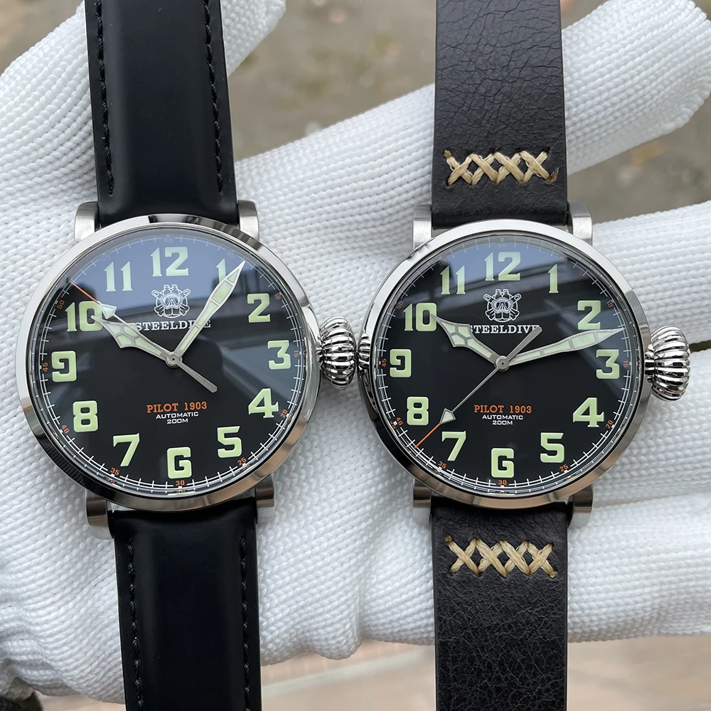 STEELDIVE SD1903 New Arrival 46.5mm Steel Case Dive Watch Super Luminous C3 Unique Crown 200M 20ATM Diving Men Watches