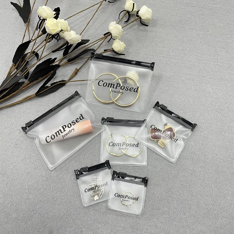 Luxury Custom Zip lock Jewelry Bags Frosted Clear Plastic Zipper Bag Packaging With LOGO Make Up Accessories Pouch Bags