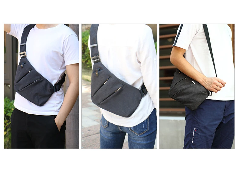 
Nylon Fabric 2 Front Pockets Antitheft Messenger Crossbody Bags for Men Boy 2019 Purses Single Shoulder Chest Bag 