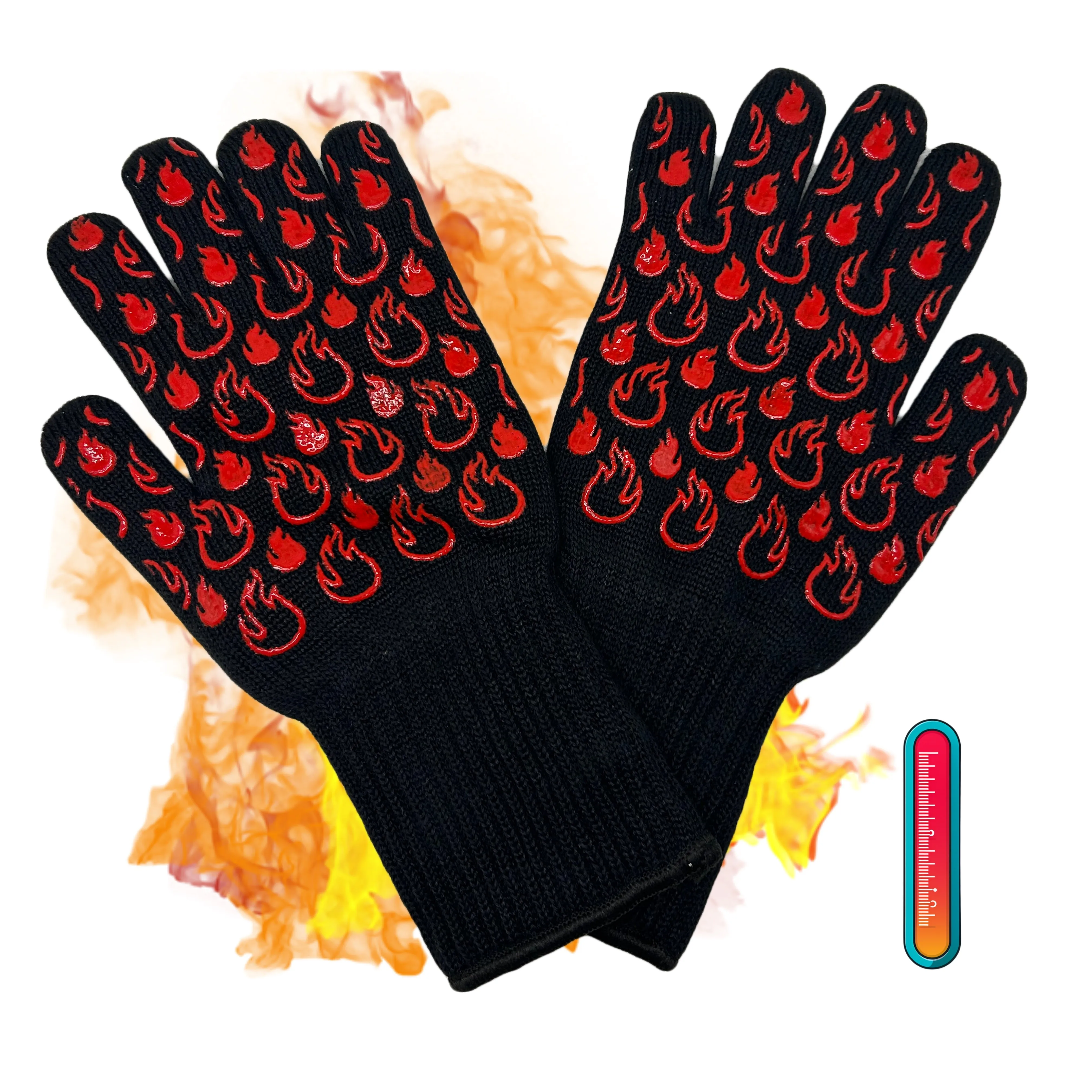 Oven Gloves with Silicone Dotted Non-slip Grilling Gloves Kitchen Accessories Heat Resistant BBQ Gloves with 5 Fingers