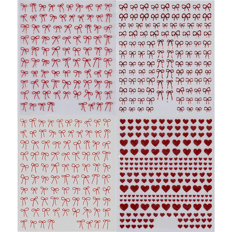 Christmas Sweet Cute Wine Red Nail Gel Stickers Simple Bow Love French Nail Patch Press On Nail Decoration
