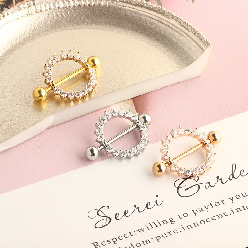 2023 New 14G Sexy Stainless Steel Silver Gold Nipple Barbell Zircon Women Body Piercing Jewelry Nipple Ring