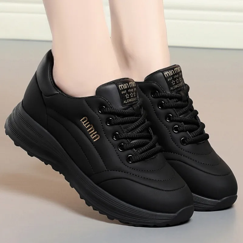 Xuanhui new trend design height increasing elevator lace up solid color winter female platform casual shoes for women