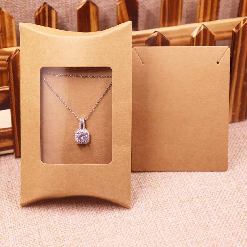 Customized paper box with clear window paper pillow jewelry box necklace gift box direct factory