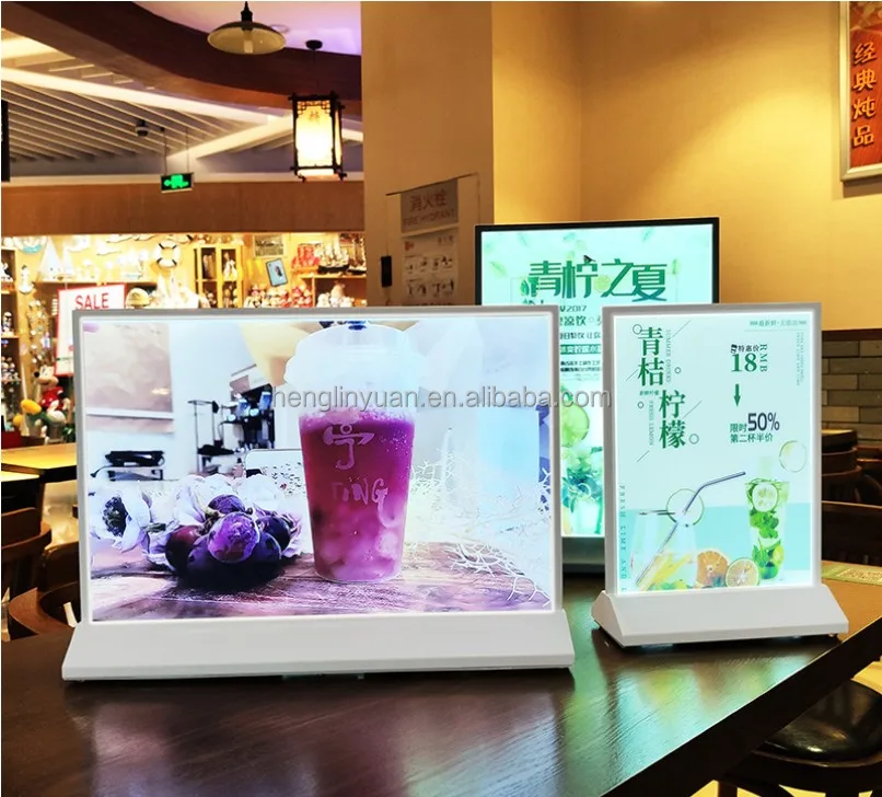 HLY Ultra-Thin rechargeable LED Advertising Light Boxes advertising sign Custom A4 Desktop Panel Table Stand for Outdoor Use
