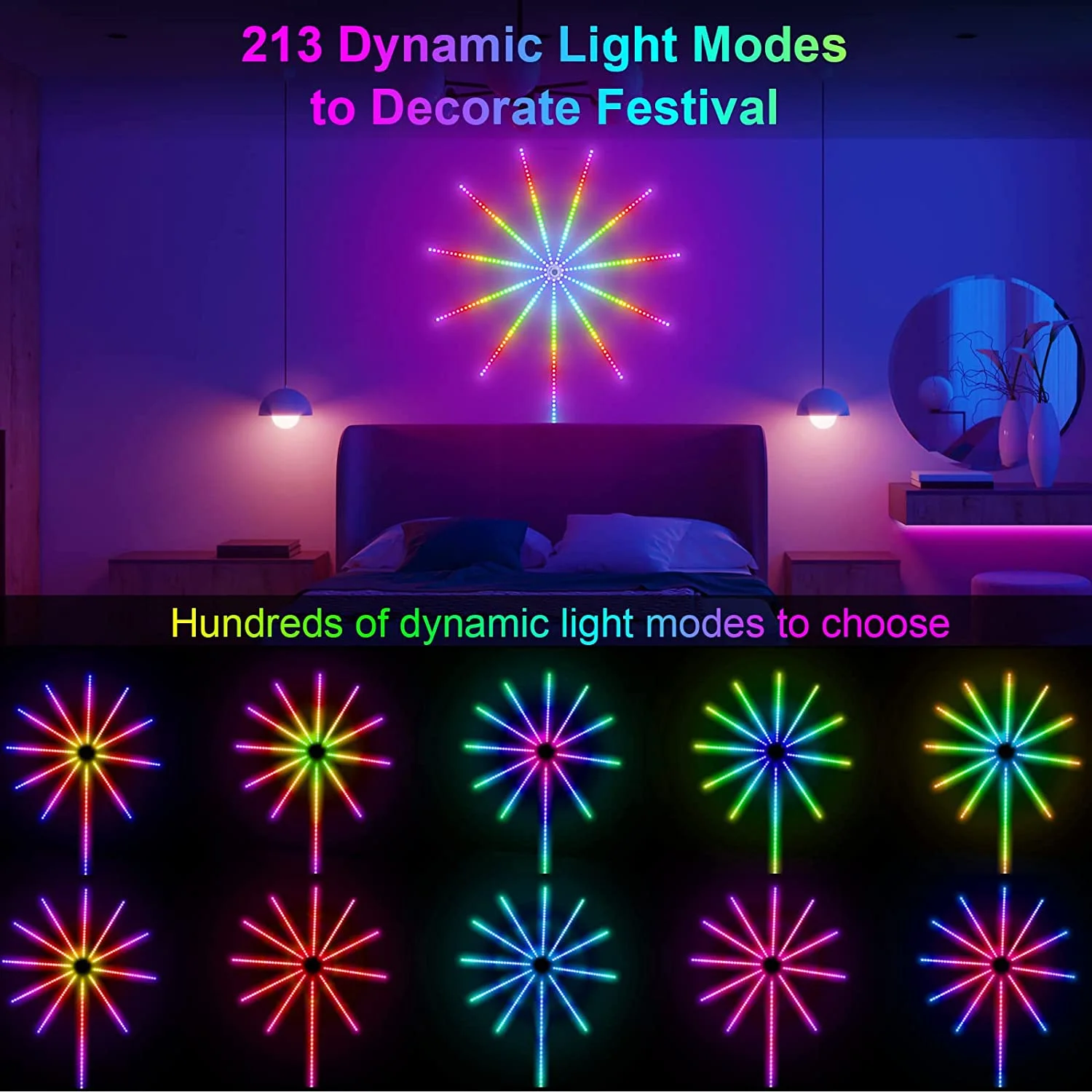 Fireworks LED Strip Lights Bedroom Music Sync Firework Lights with Remote Control Firework LED Light for Christmas Party Bar KTV