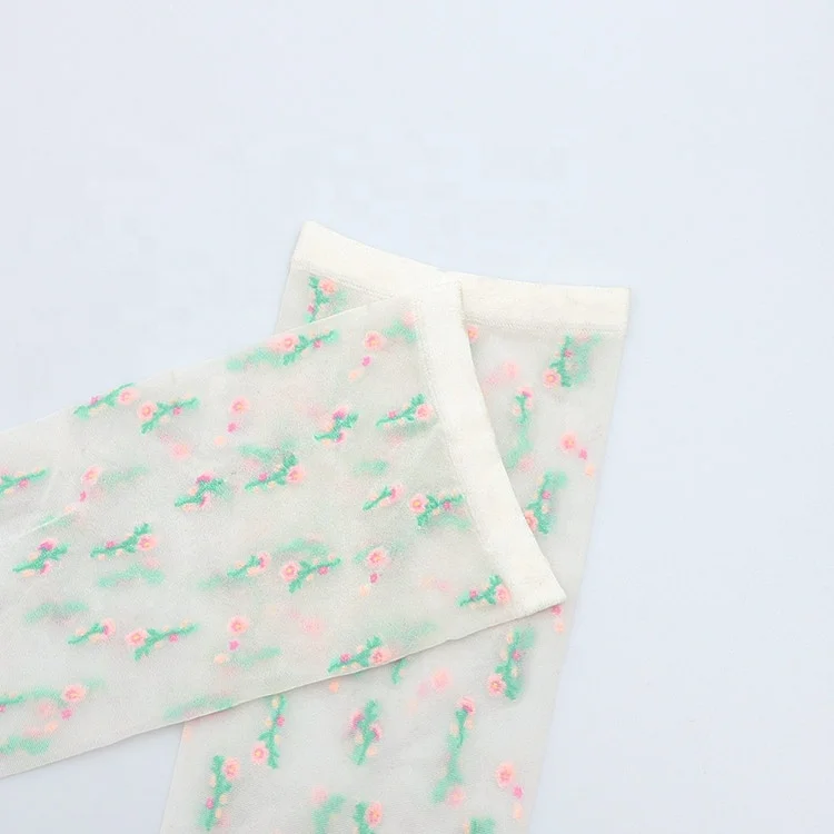 
New Thin Hosiery Embroidered Flower Pattern Knitted Transparent Casual Sheer Silk Socks 