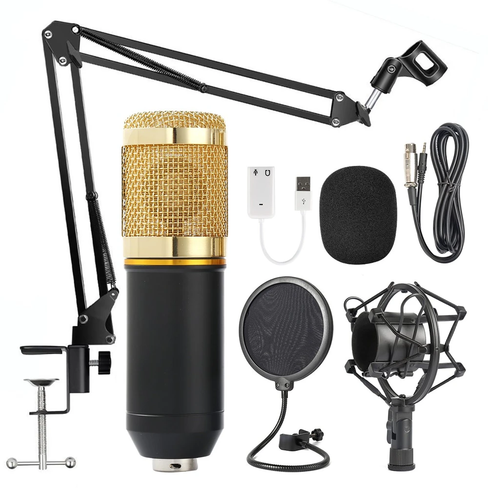 Cheap BM800 Microphone Condenser Kit Studio Professional Mikrofon Mic Mike Live Broadcast Recording Sound Microfono Condensador