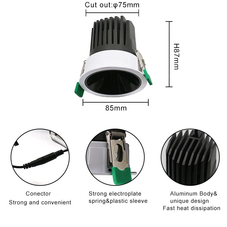 Лидер продаж магазин ткани коммерческий потолочный светильник 20 Вт алюминиевый утопленный антибликовый светодиодный