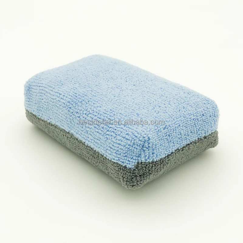 Auto Detailing Car Wash Wax Ceramic Coating Dressing Terry Microfiber Saver Applicator Sponge Pad with Inner Plastic Barrier