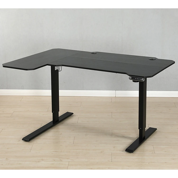L Shape Triple Motorized Adjustable Standing Desk Black Electric Sit To Stand Desk Large Desktop Ergonomic Stand Up Desk