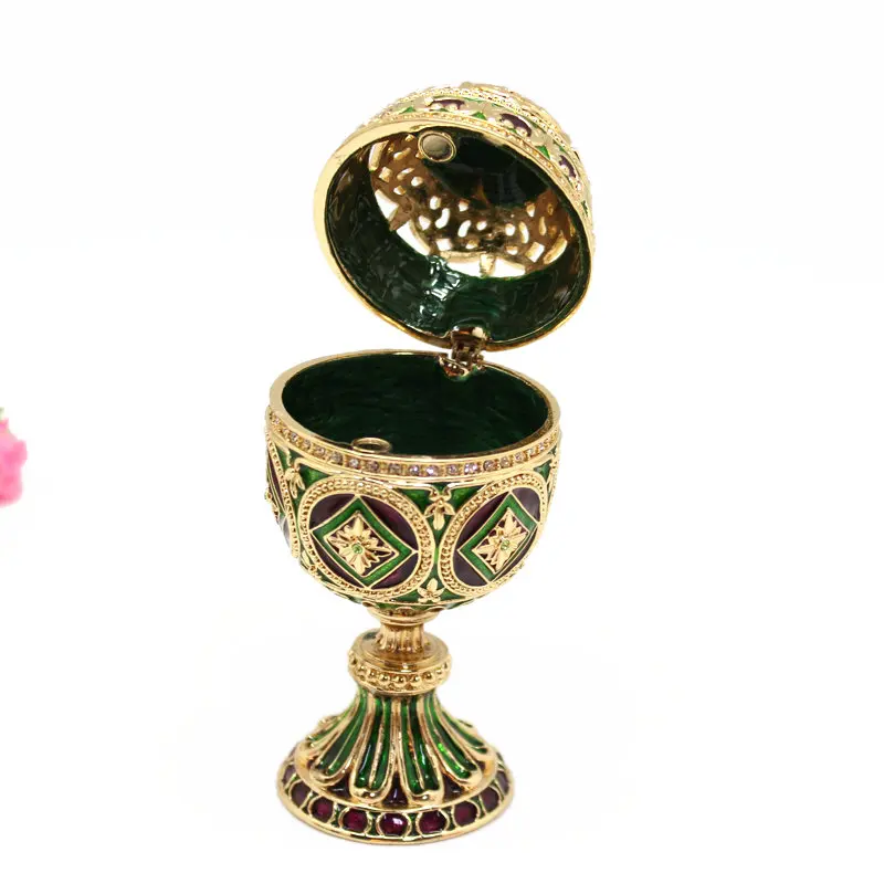 SHINNYGIFTS Easter Gift Green color Faberge egg jewelry box Enamel Vintage Egg Trinket Box
