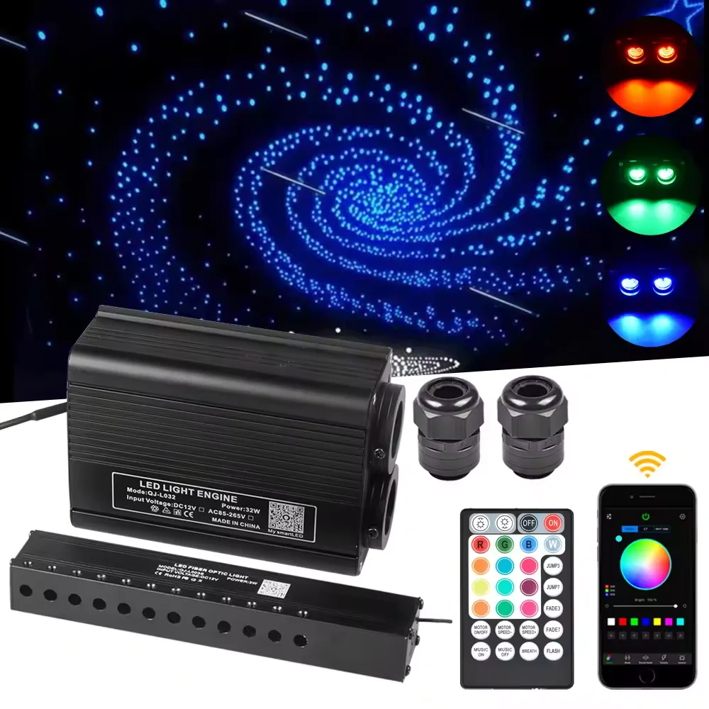 DC12V 32W Double Head Flashing RGBW LED Fiber Optic Star Ceiling Light with Meteor Light kit for Car Home Ceiling Decoration
