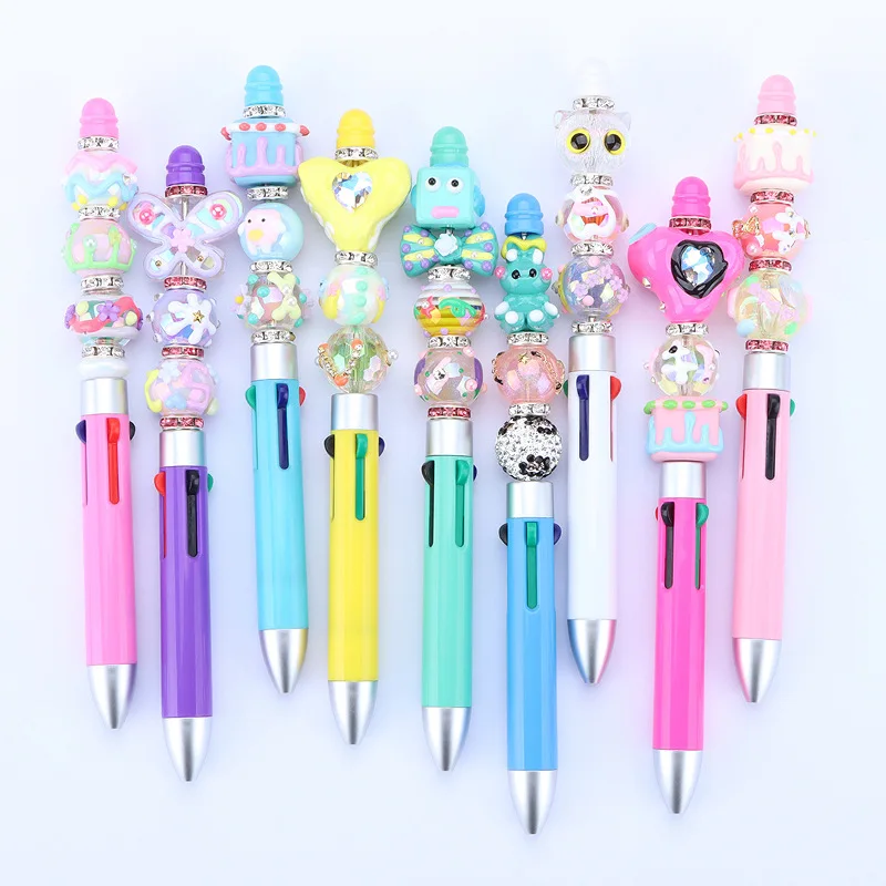 Wholesale Bead Pens Creative 4 core 1  Jewelry DIY Blanks Decorative Bead Gift Ballpoint Plastic Bead Pens