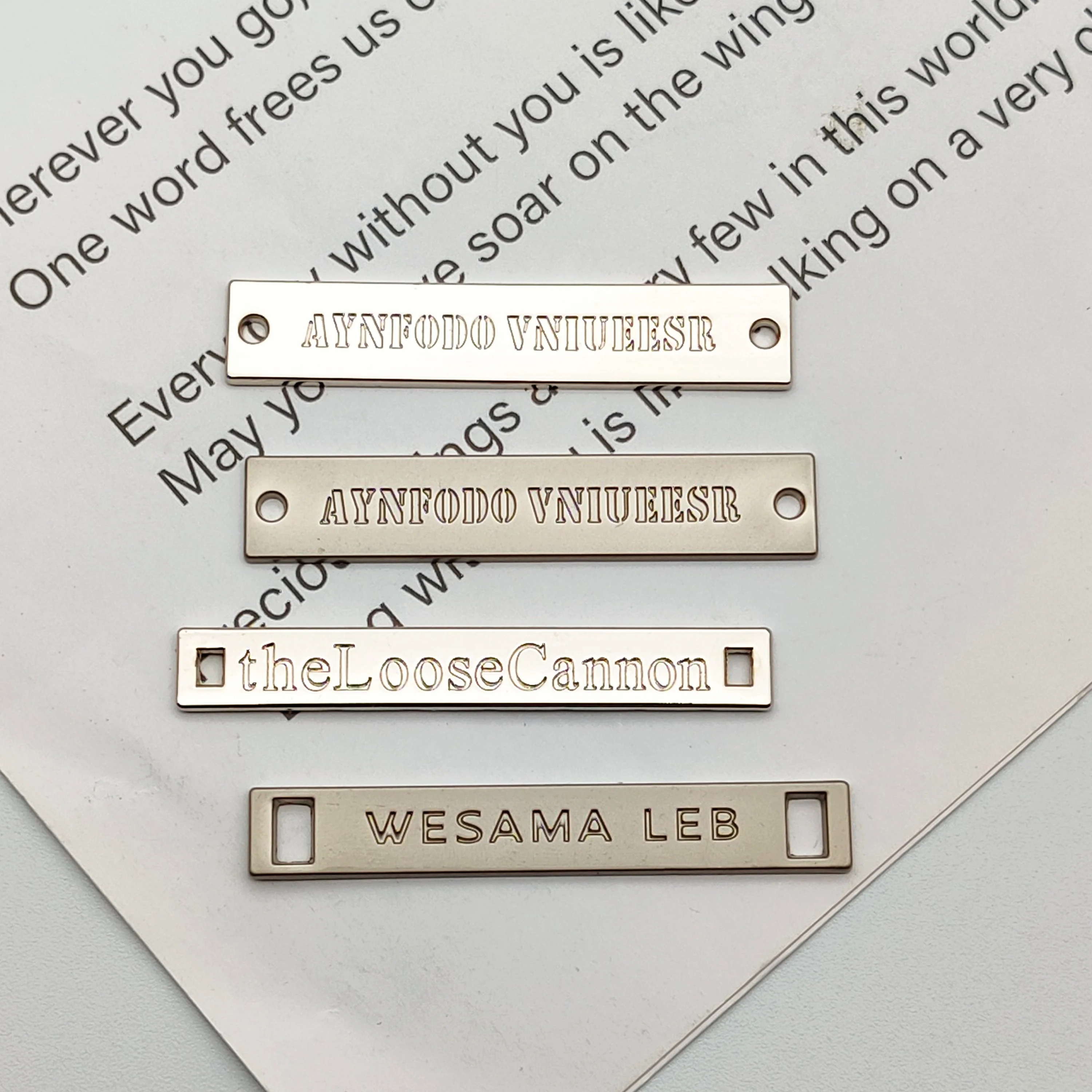 Custom Brand Logo Label Sew On Clothes Engraver Metal Plate Logo Tags For Clothing