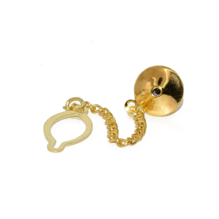 Metal Clutch Clasp Flat Fastener pin back brass tie tacks Locking Label Gold Plated Brass Flat Clutch Pin Backs With Chain