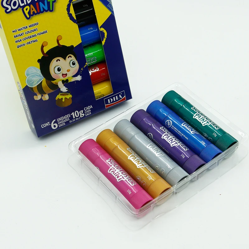 Solid Poster Paint (Metallic ) 10g6pcs/Color Box Non-Toxic Art Drawing Crayon Set Kids Educational Paint Stick
