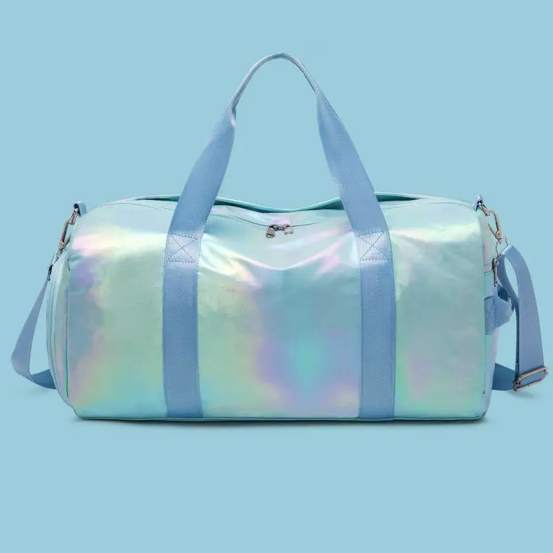 Waterproof fashionable custom gym bags with logo shiny pu leather sport bag gym men with shoe compartment
