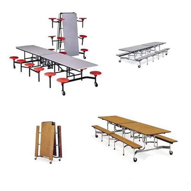High Quality 8 Person Seat School Dining Table MDF Dining Table Chair Set Conjoined Cafeteria Mobile Table