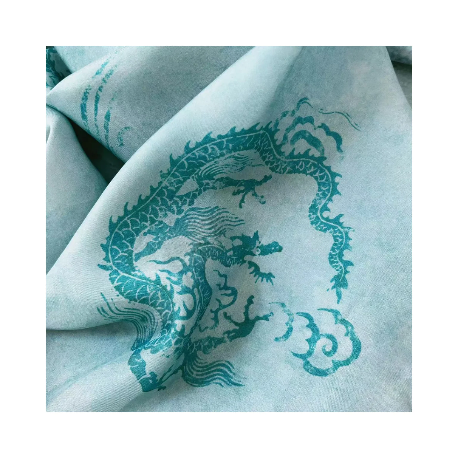 57% cupro 43% viscose mint dragon pattern cool feeling and smooth feeling  digital print fabric for woman dress and  costume