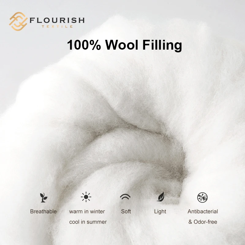 Flourish Eco-friendly comfortable 100% Wool Filling 100% cotton cover luxury quilt duvet comforter set soft quilts edredones
