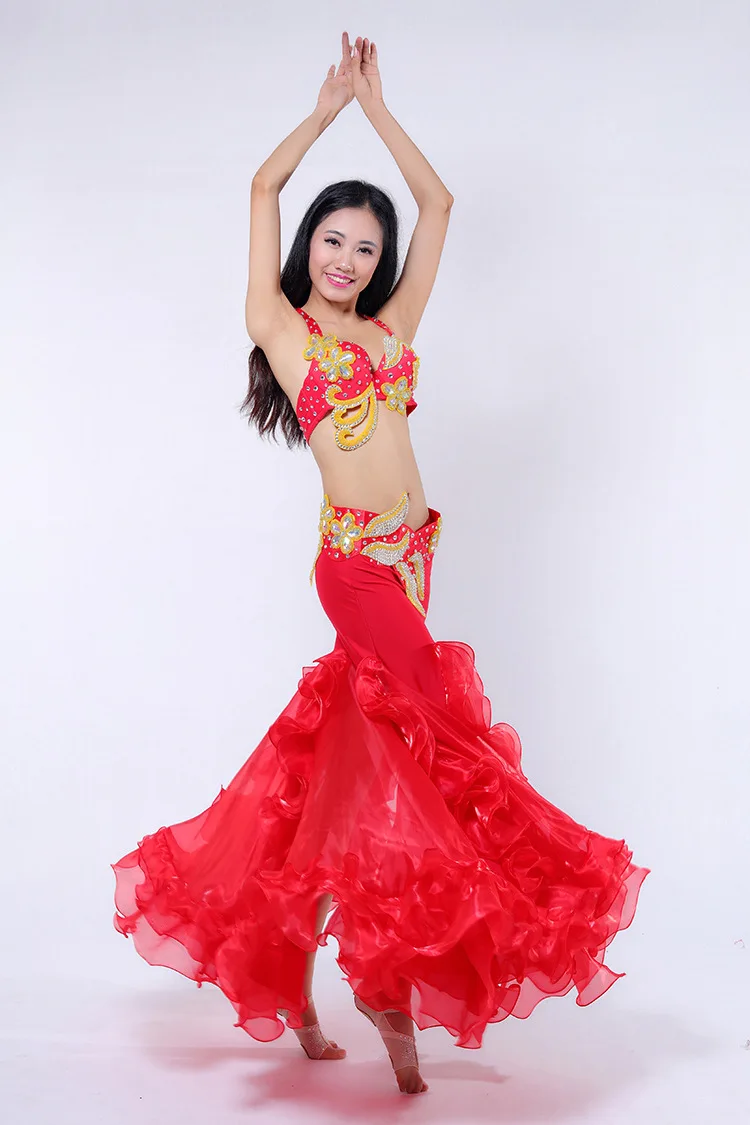 New Bicolor Hot red collocation Golden color dance stage performance costumes