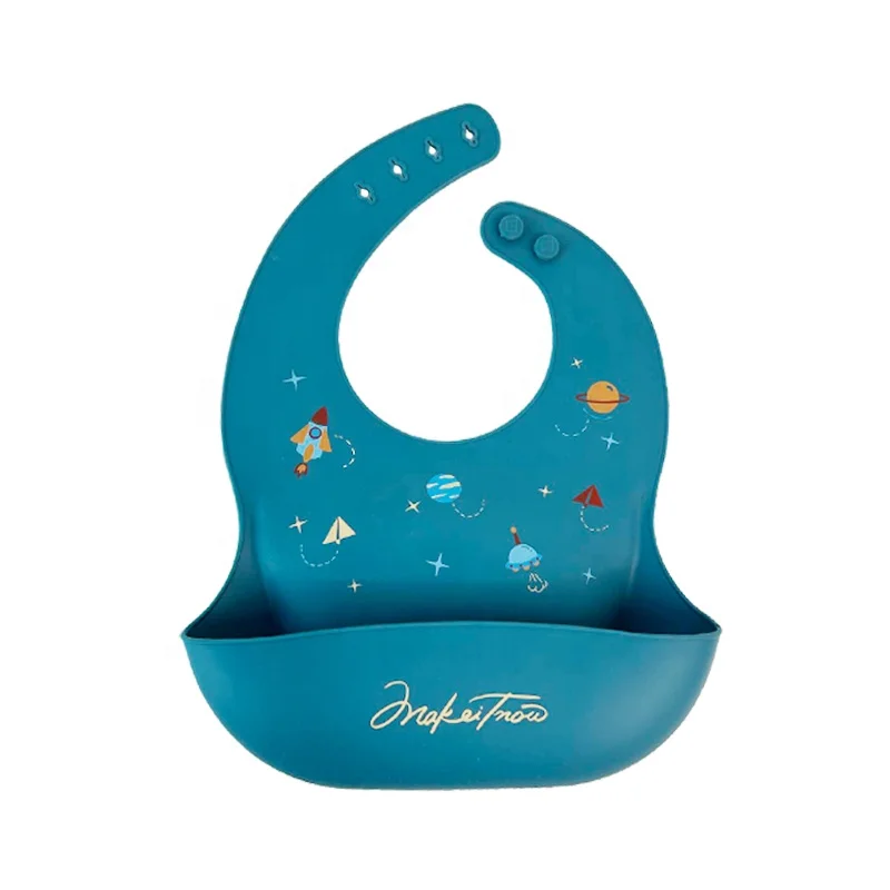 Custom Print Hot Soft Pink BPA Free Kids Children Food Silicon Drool Printed Bib Set Feeding Silicone Baby Bibs For Baby