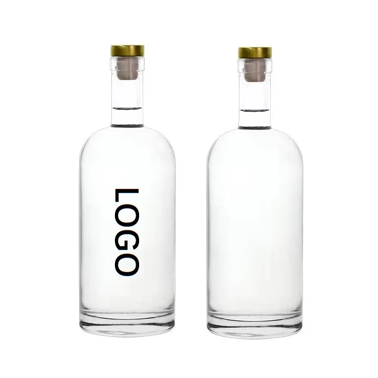 Custom Wholesale Empty High Quality Clear Brandy Tequila Spirit Corkscrew Glass Wine Liquor Bottle With Cork Lids