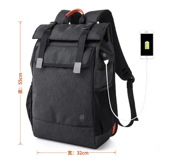 Fashion Men Double Shoulder Business Travel Leisure Laptop Computer Notebook Backpack Pack Bag with USB