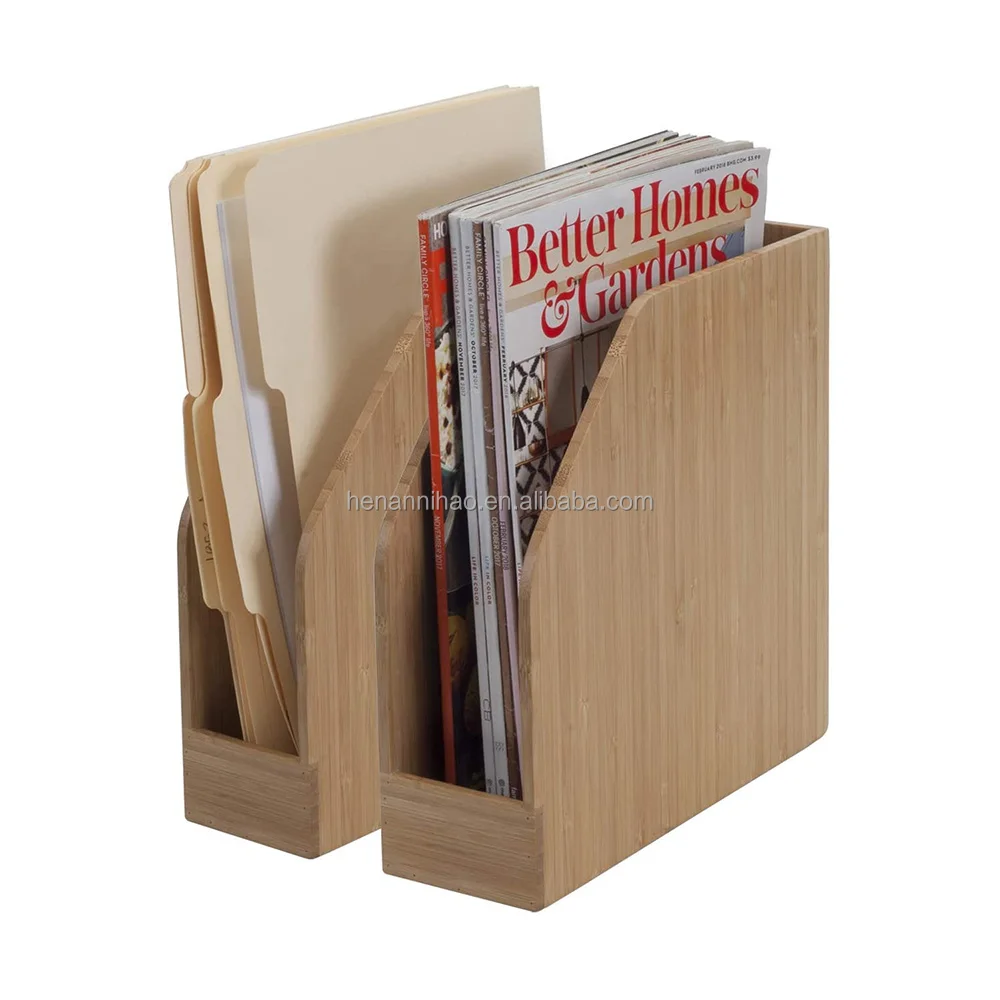 Bamboo table document organizer adjust desktop file sorter A4 paper storage wood box