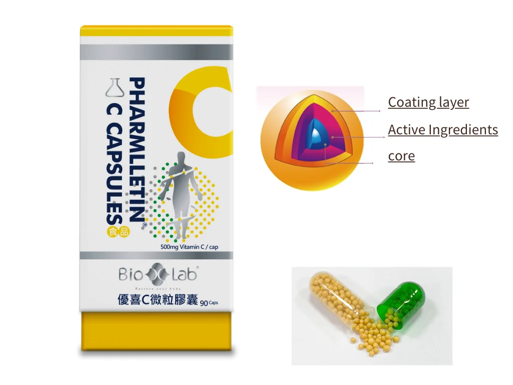 L-Ascorbic Acid Vitamins C Supplements Immune Boost Sustained Release Beadlets Pellet Capsule