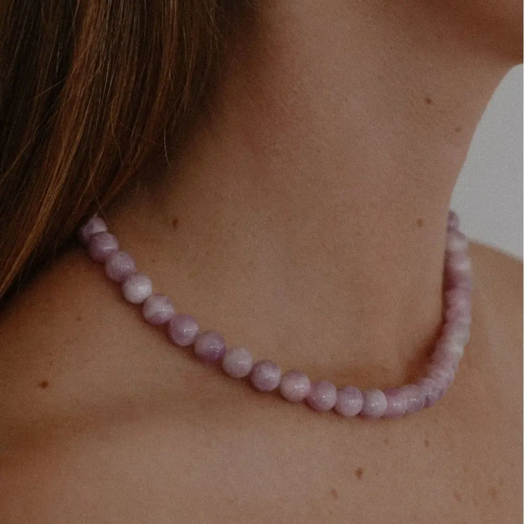 Purple round bead clavicle chain Natural stone titanium steel lock handcrafted niche beaded Nigerian party bead necklace set