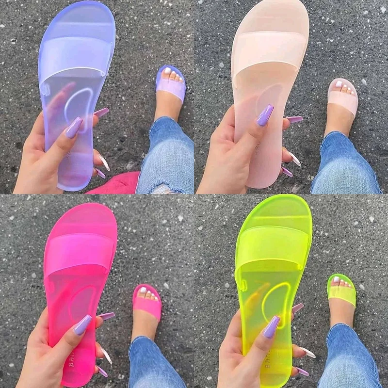 
2021 Factory Direct Candy Color Summer Women Slippers Outdoor Indoor Causal Shoes Jelly Large Size Lady Slippers 