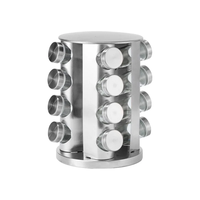 Kitchen Stainless Steel Vertical 360 Degree Round Rotating Countertop Seasoning Spice Rack Holder 16 Jars