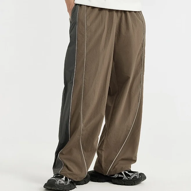Винтажные спортивные 100% нейлоновые широкие брюки для мужчин со светоотражающим подолом прямые повседневные брюки для женщин брюки-карго