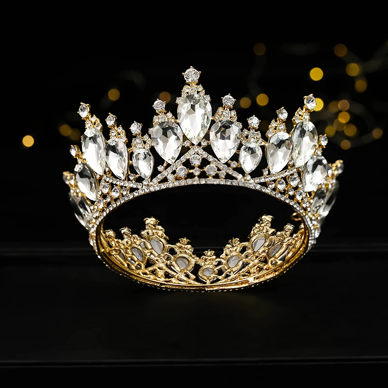 Оптовая продажа, индивидуальные круглые тиары для принцессы, красоты, красочные кристаллы, смешанные золотые короны королевы