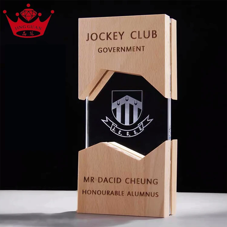 
High Quality Rectangular Transparent Crystal Tablet Custom Crystal Wooden Base Trophy 